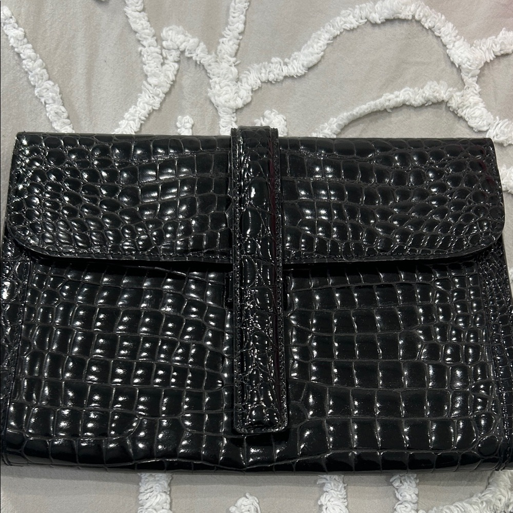 Vintage Perfect Bag Company Black Crocodile Alligator Black Embossed Clutch